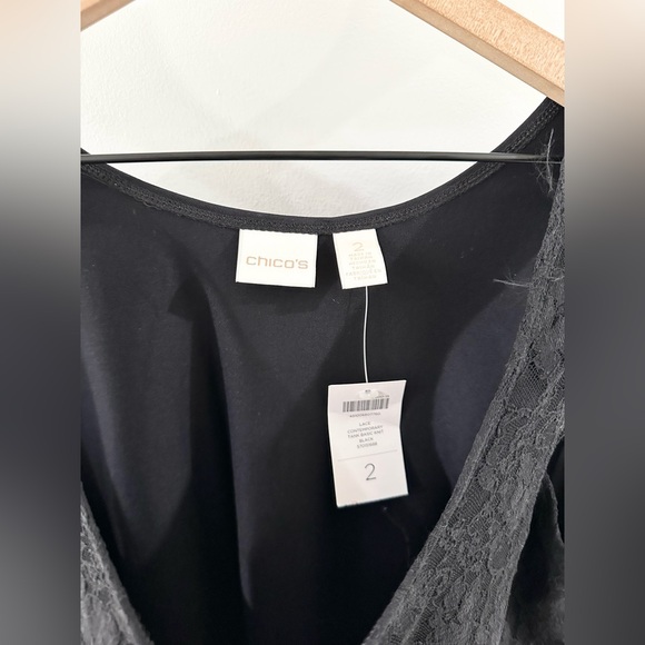 NWT Chico’s Lace Contemporary Basic Knit Tank In Black Size 2 (Large/12) - Picture 4 of 5